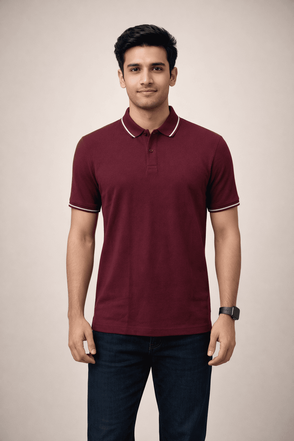 Maroon Bubble Tex Jersey 100% Cotton Men’s Knit Polo-shirt