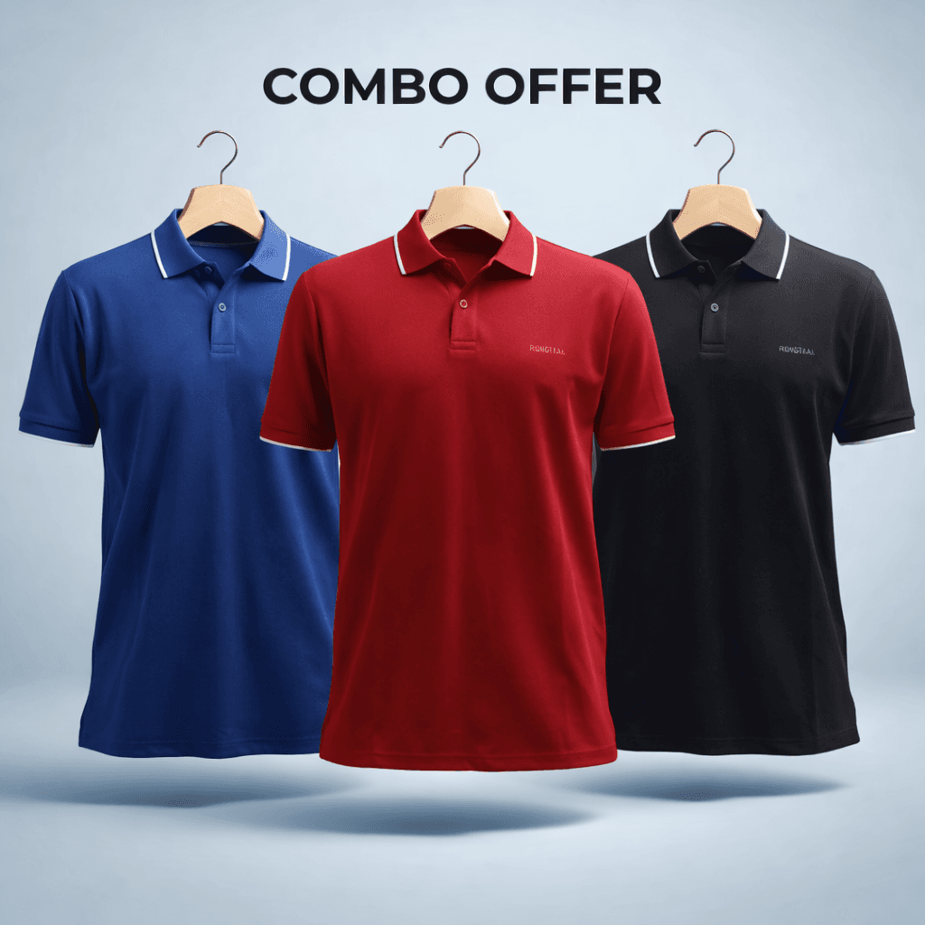 Combo Double Pique Screen Print 100% Cotton Knit Polo-Shirt For Men (Combo 5)