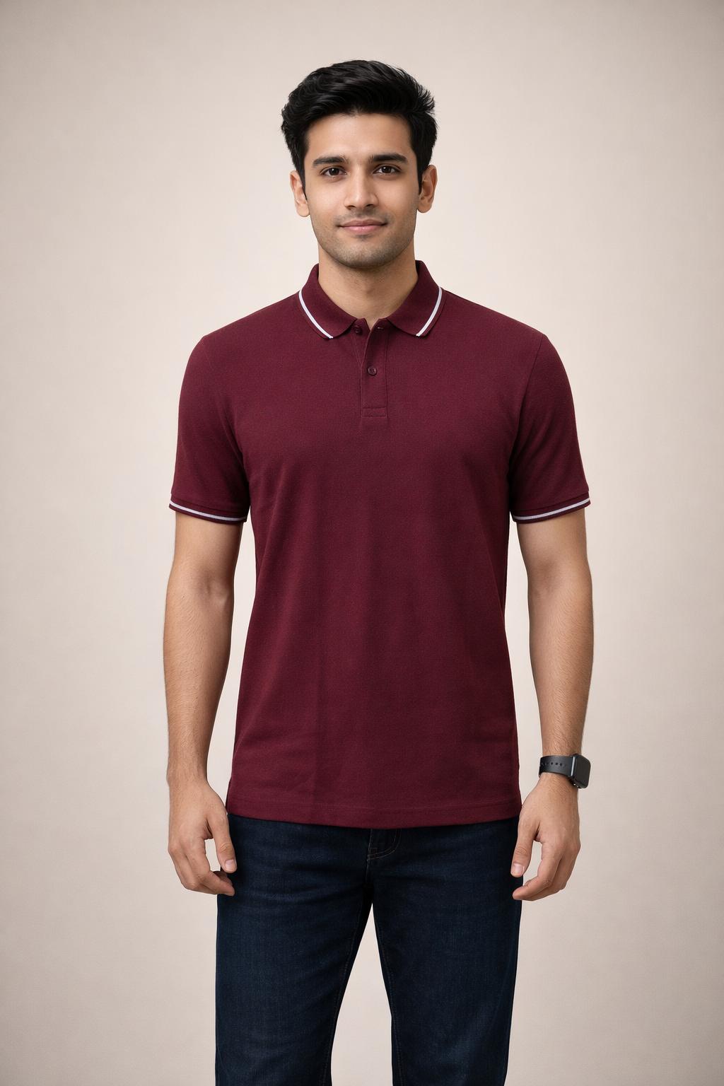 Maroon Bubble Tex Jersey 100% Cotton Men’s Knit Polo-shirt