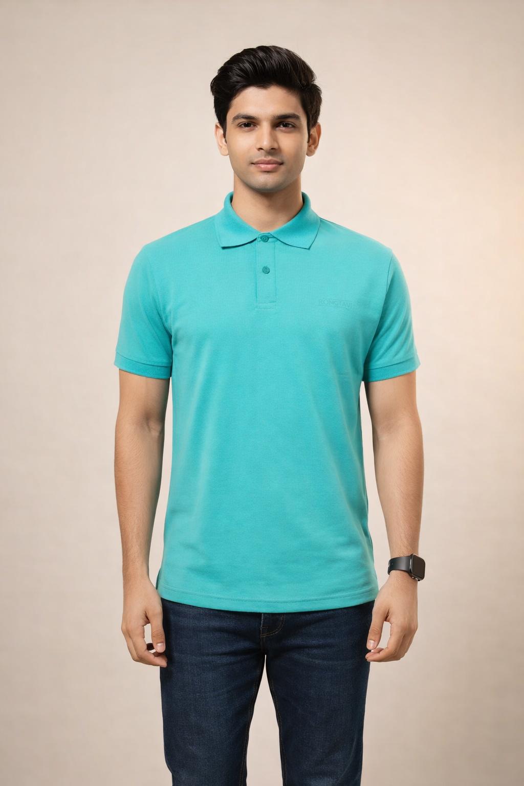 Turquoise with Tiffany Blue accents Double Lacoste Screen print (55% Cotton 45% Polyester) Men’s Knit Polo Shirt