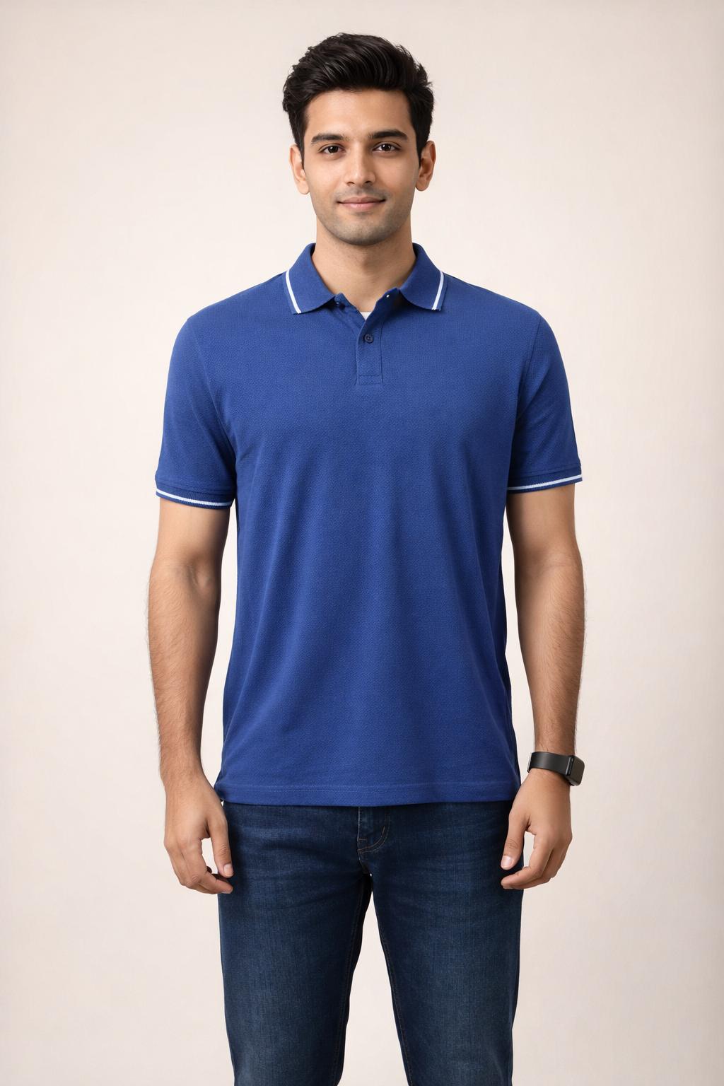 Blue Bubble Tex Jersey 100% Cotton Men’s Knit Polo-shirt