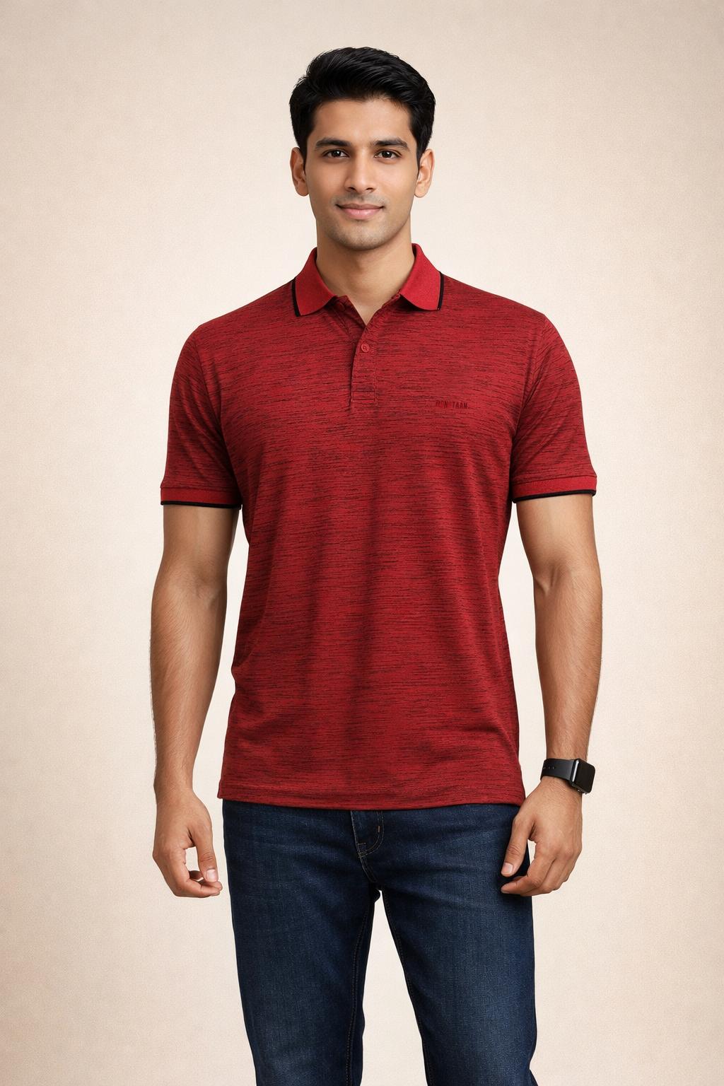 Red Inject Slub Jersey Screen print 90% Cotton-10% Polyester Inject Men’s Knit Polo-shirt