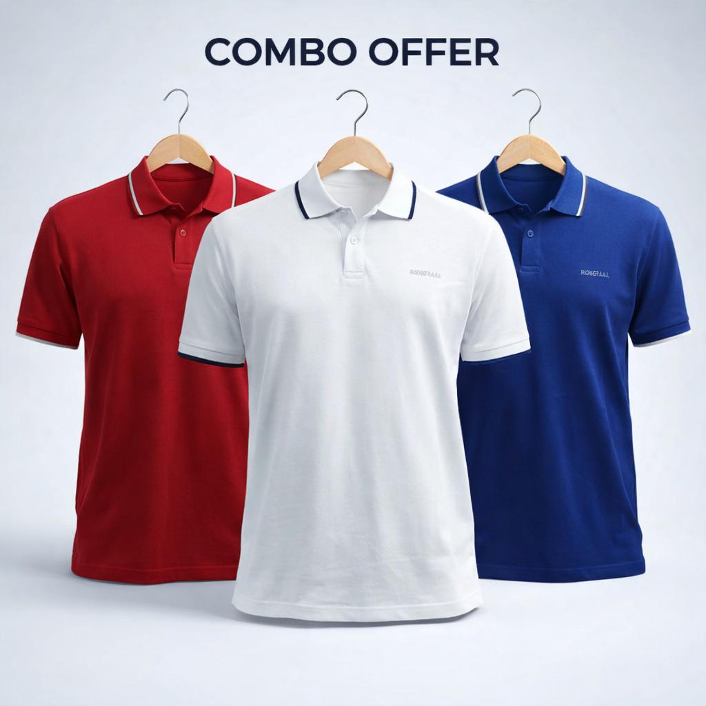 Combo Double Pique Screen Print 100% Cotton Knit Polo-Shirt For Men (Combo 3)