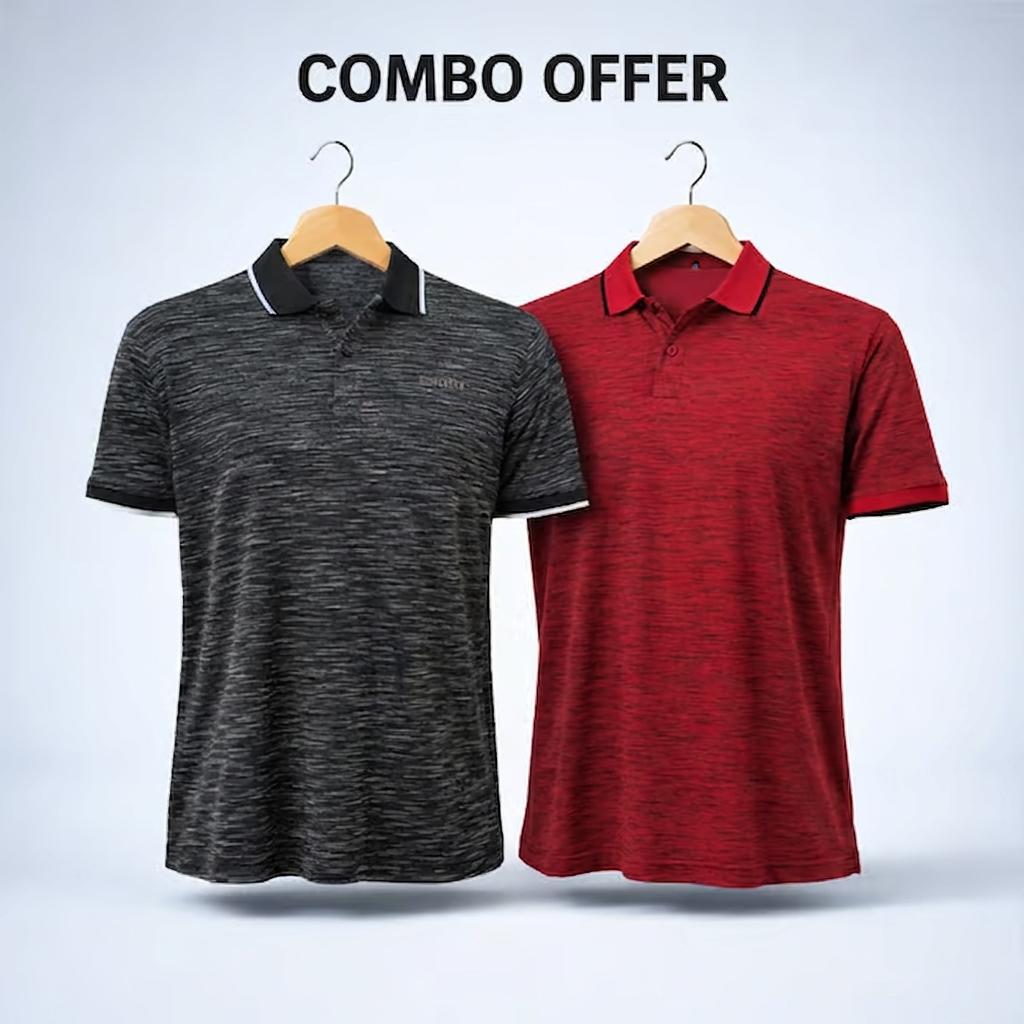 Combo Inject Slub Jersey Screen print 90% Cotton-10% Polyester Inject Knit Polo-shirt for Men (Combo 7)