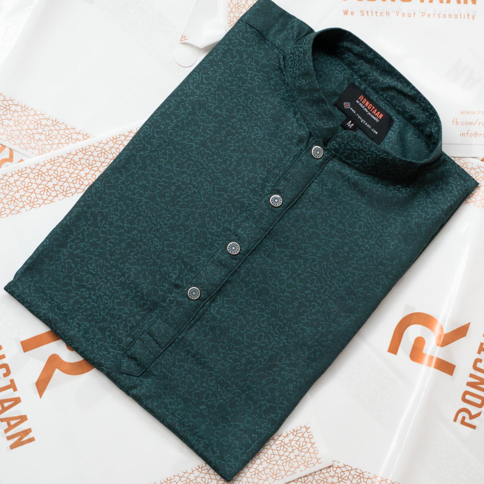 Forest Green Jacquard Embroidery Premium Cotton Panjabi